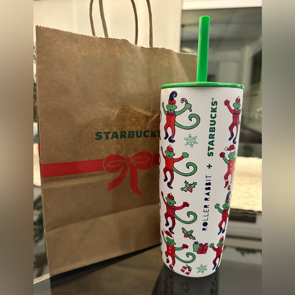 Roller Rabbit x Starbucks Viral Collab Monkey Mas 24 oz Stainless Steel Cold Cup